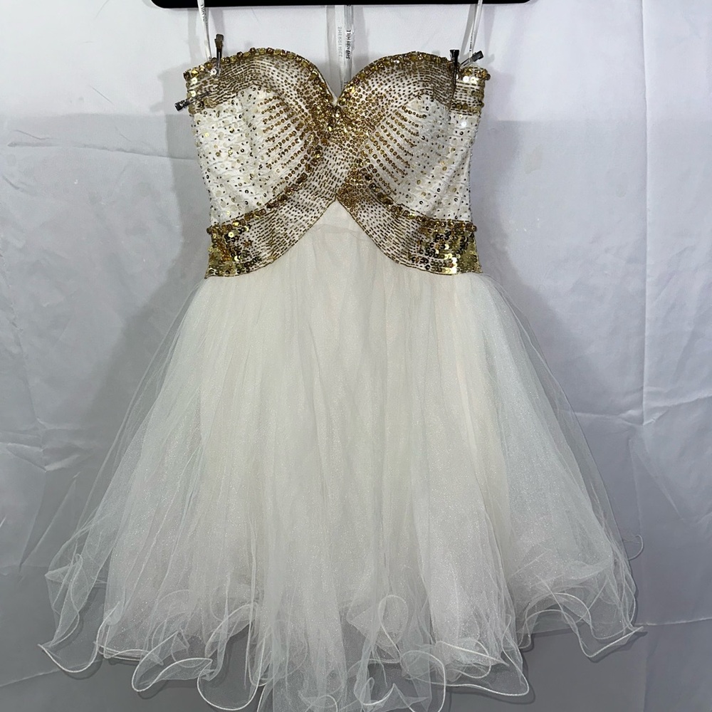 Sherri Hill Dress, Ivory with Gold sequins and tulle skirt, size 4